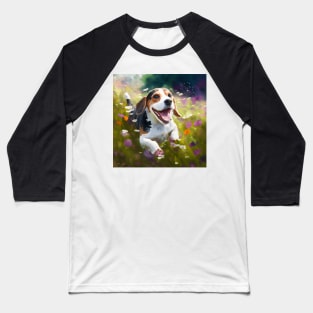 Wildflowers and Beagle Impressionist Art Print Baseball T-Shirt